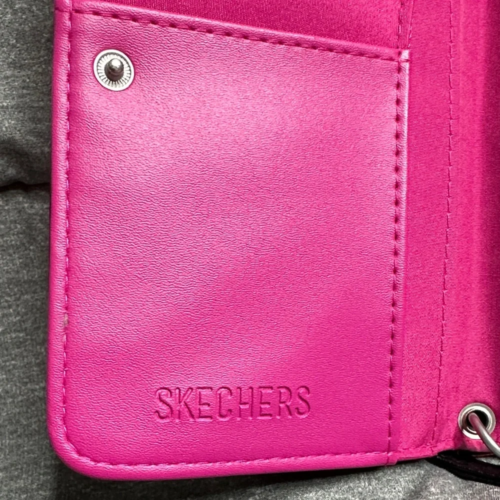 Skechers Crossbody Detachable Straps Card Holder Zip Pouch‎ Wallet Blk pink teal